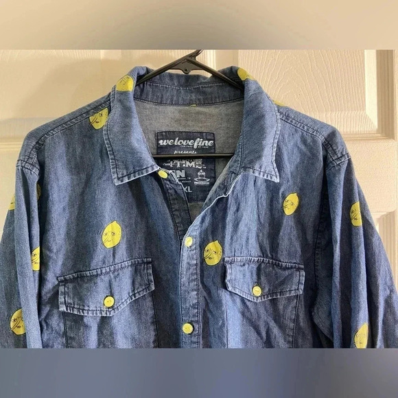 Adventure Time -  We Love Fine - Lemongrab Denim Button up Shirt - Never Worn🍋 - Picture 2 of 11